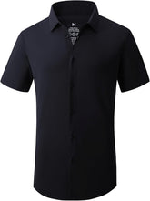 Alex Vando Mens Knitted Dress Shirts 8-Way Stretch Easy Care Solid Short Sleeve Shirt for Men