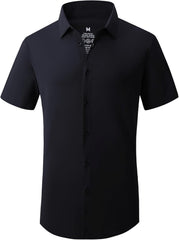 Alex Vando Mens Knitted Dress Shirts 8-Way Stretch Easy Care Solid Short Sleeve Shirt for Men