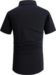 Alex Vando Mens Knitted Dress Shirts 8-Way Stretch Easy Care Solid Short Sleeve Shirt for Men