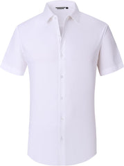 Alex Vando Mens Dress Shirts 4-Way Stretch Wrinkle Free Regular Fit Short Sleeve Men Button Down Shirt