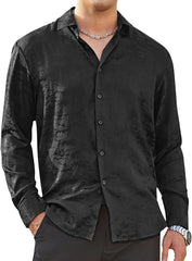Alex Vando Mens Luxury Satin Dress Shirt Long Sleeve Silk Shiny Sateen Party Shirt