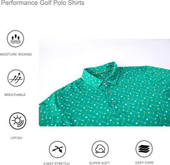 Alex Vando Mens Golf Shirt Moisture Wicking Quick-Dry Print Performance Polo Shirts for Men