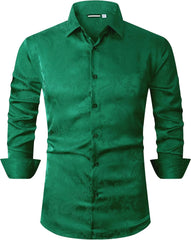 Alex Vando Mens Luxury Satin Dress Shirt Long Sleeve Silk Shiny Sateen Party Shirt