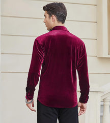 Alex Vando Mens Velvet Shirts Regular Fit Long Sleeve Soft Stretch Casual Button Down Shirt