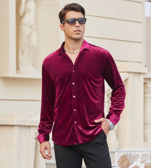 Alex Vando Mens Velvet Shirts Regular Fit Long Sleeve Soft Stretch Casual Button Down Shirt