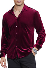 Alex Vando Mens Velvet Shirts Regular Fit Long Sleeve Soft Stretch Casual Button Down Shirt