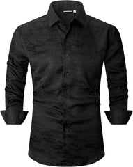 Alex Vando Mens Luxury Satin Dress Shirt Long Sleeve Silk Shiny Sateen Party Shirt