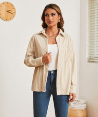 Alex Vando Womens Corduroy Shirts Long Sleeve Soft Boyfriend Button Down Shirts for Women