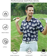 Alex Vando Mens Golf Shirt Moisture Wicking Quick-Dry Print Performance Polo Shirts for Men