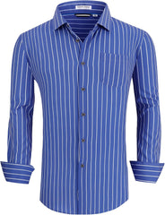 Alex Vando Mens Button Down Shirts Wrinkle Free 4-Way Stretch Print Business Casual Shirt