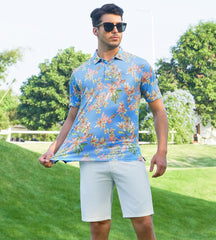 Alex Vando Mens Hawaiian Golf Shirt Moisture Wicking Digital Print Golf Shirts for Men