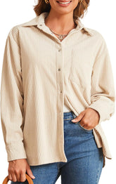 Alex Vando Womens Corduroy Shirts Long Sleeve Soft Boyfriend Button Down Shirts for Women