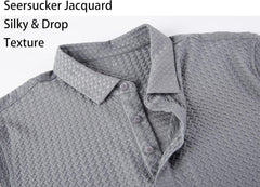 Alex Vando Mens Bubble Jacquard Polo Shirt Super Stretch Short Sleeve Polo Shirts for Men