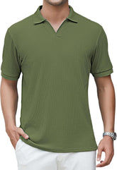 Alex Vando Mens Cotton Polo Shirts V-Neck Short Sleeve Casual Shirts for Men