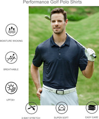 Alex Vando Mens Golf Shirt Moisture Wicking Quick-Dry Print Performance Polo Shirts for Men