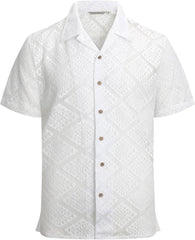 Alex Vando Men's Summer Lace Shirts Short Sleeve See Through Sheer Shirts Hollow Out Casual Button Down Beach Shirts