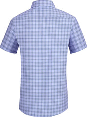 Alex Vando Mens Button Down Shirts Wrinkle Free 4-Way Stretch Short Sleeve Business Casual Shirt