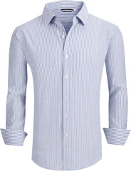Alex Vando Mens Seersucker Dress Shirts Striped Business Casual Cotton Shirts for Men