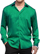 Alex Vando Mens Luxury Satin Dress Shirt Long Sleeve Silk Shiny Sateen Party Shirt