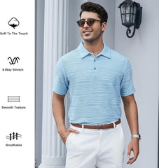 Alex Vando Mens Jacquard Kint Polo Shirts Short Sleeve Vintage Regular Fit Texture Knitted Polo Shirts with Collar