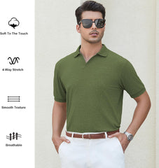 Alex Vando Mens Cotton Polo Shirts V-Neck Short Sleeve Casual Shirts for Men