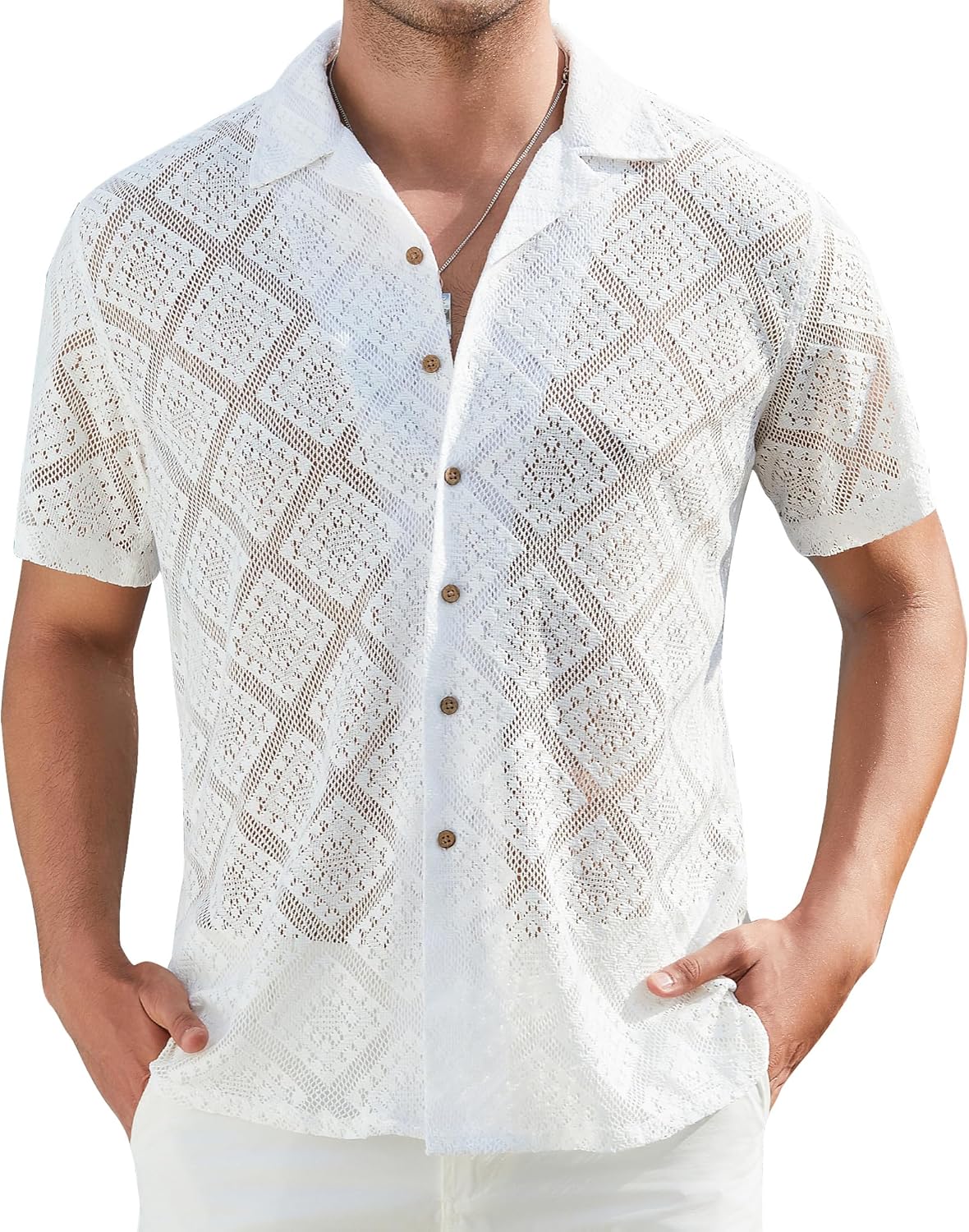 INCERUN Men Vintage Fashion See-Through Long Sleeve Daily Casual Shirts