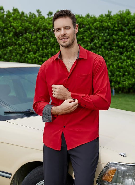 alex vando dress shirts Alex Vando Mens Dress Shirts 4-Way Stretch Wrinkle Free Regular Fit S