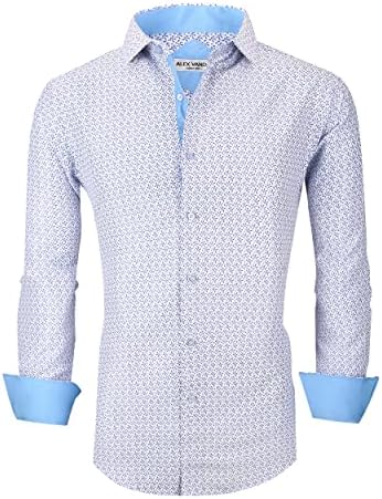Alex Vando Mens Printed Dress Shirts Long Sleeve Regular Fit Button Down Shirt