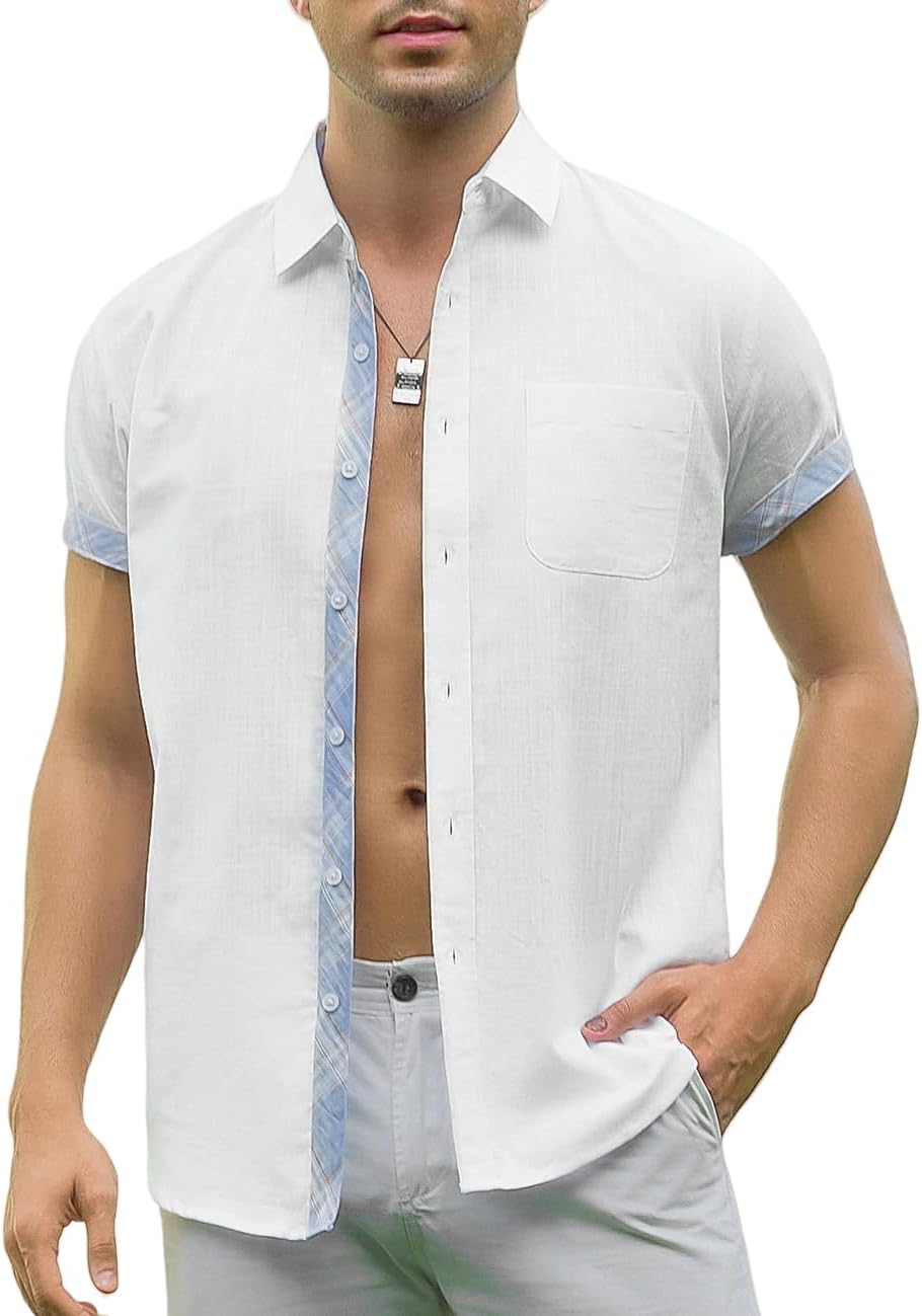 Alex Vando Mens Dress Shirts 4-Way Stretch Wrinkle Free Regular Fit Short Sleeve Men Button Down Shirt