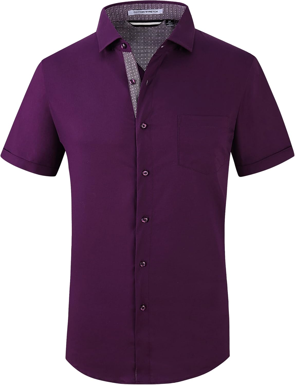 Alex Vando Mens Dress Shirts 4-Way Stretch Wrinkle Free Regular Fit Short Sleeve Men Button Down Shirt