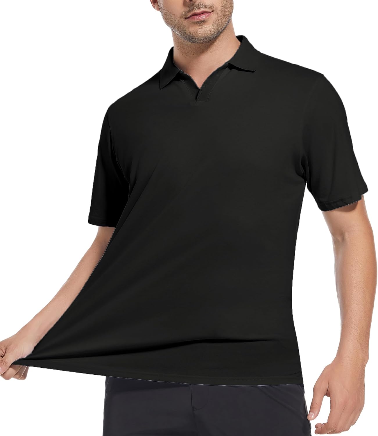 Alex Vando Mens Cotton Polo Shirts V-Neck Short Sleeve Casual Shirts for Men