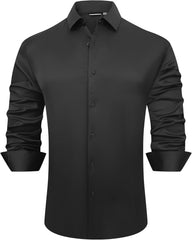 Alex Vando Mens Luxury Satin Dress Shirt Long Sleeve Silk Shiny Sateen Party Shirt