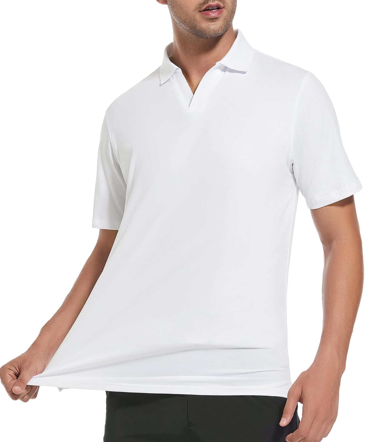 Alex Vando Mens Cotton Polo Shirts V-Neck Short Sleeve Casual Shirts for Men