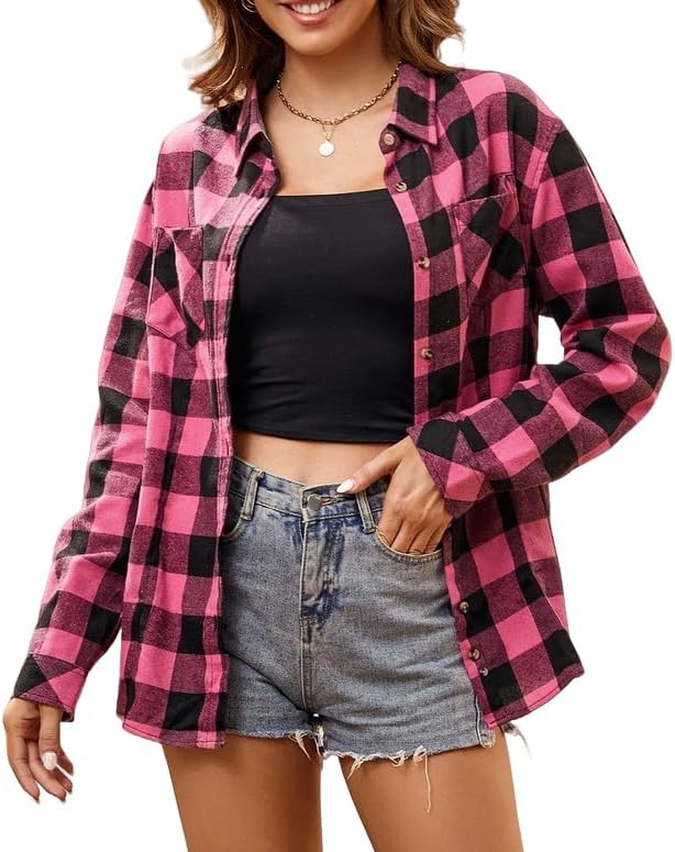 Alex Vando Womens Flannel Shirt Regular Long Sleeve Button Down Flannel Shirts for Women