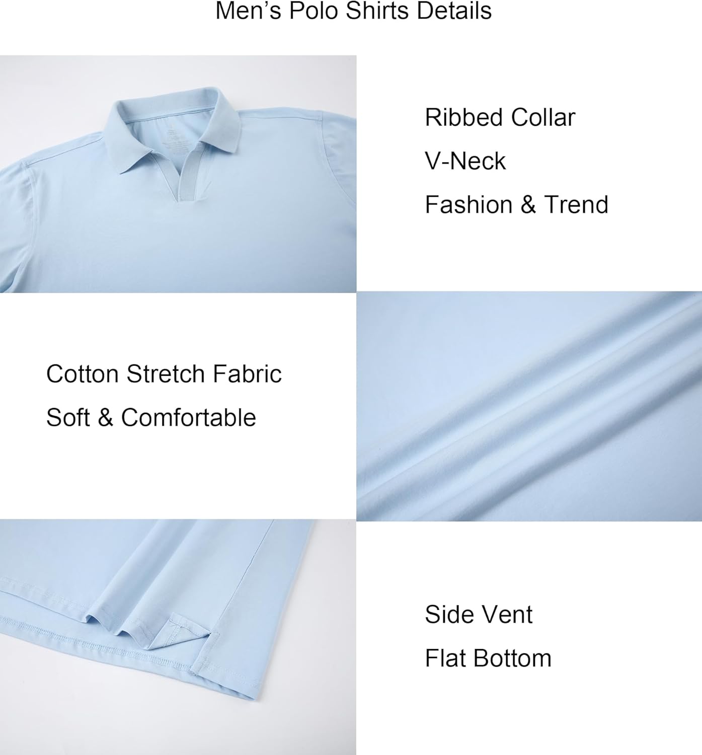Alex Vando Mens Cotton Polo Shirts V-Neck Short Sleeve Casual Shirts for Men