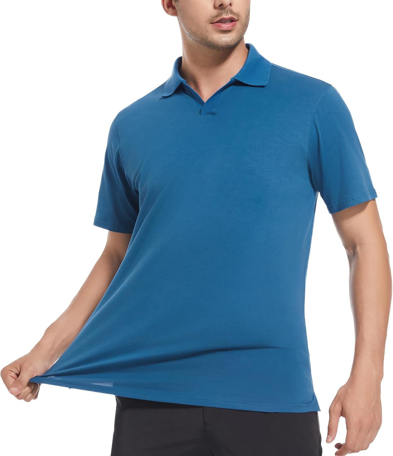 Alex Vando Mens Cotton Polo Shirts V-Neck Short Sleeve Casual Shirts for Men