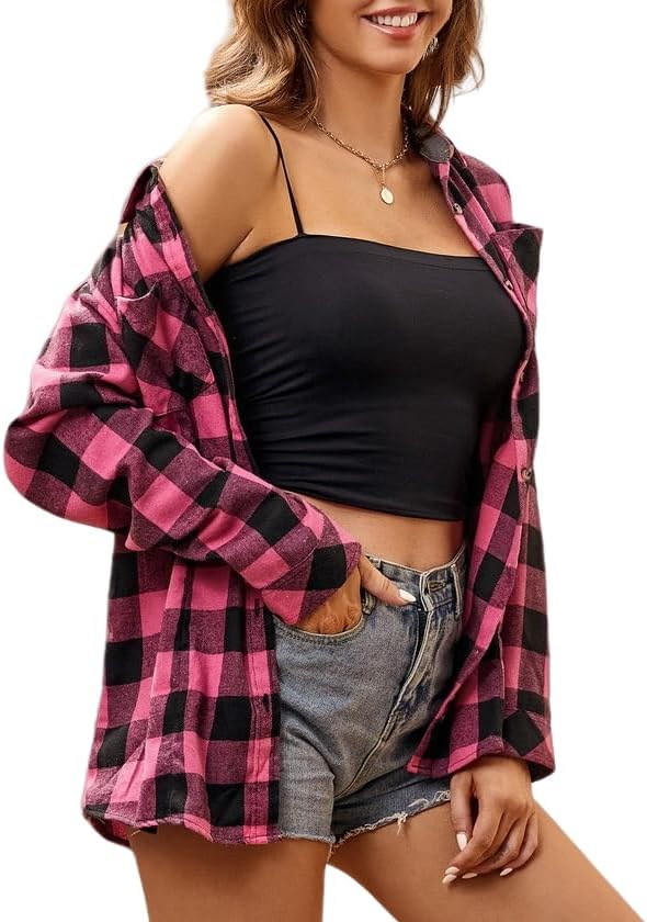 Alex Vando Womens Flannel Shirt Regular Long Sleeve Button Down Flannel Shirts for Women