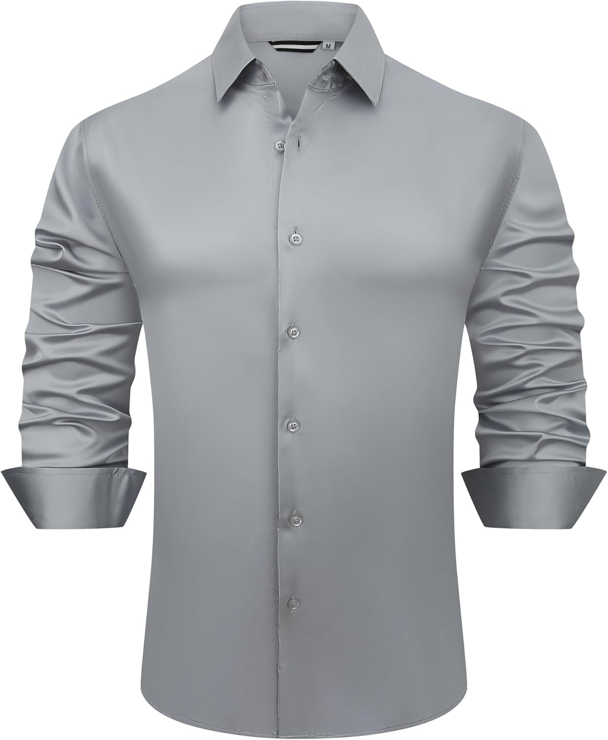 Alex Vando Mens Luxury Satin Dress Shirt Long Sleeve Silk Shiny Sateen Party Shirt