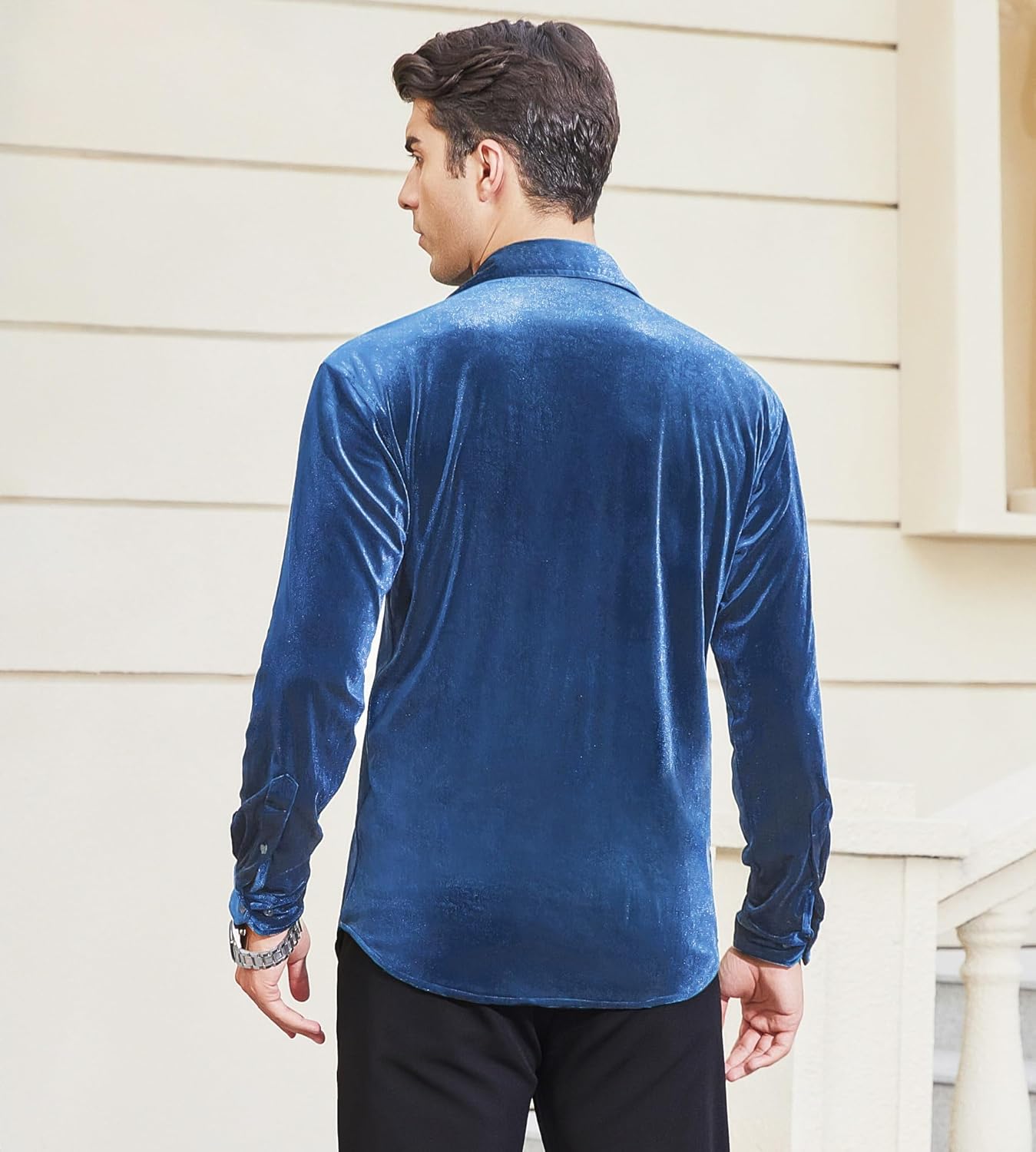Alex Vando Mens Velvet Shirts Regular Fit Long Sleeve Soft Stretch Casual Button Down Shirt