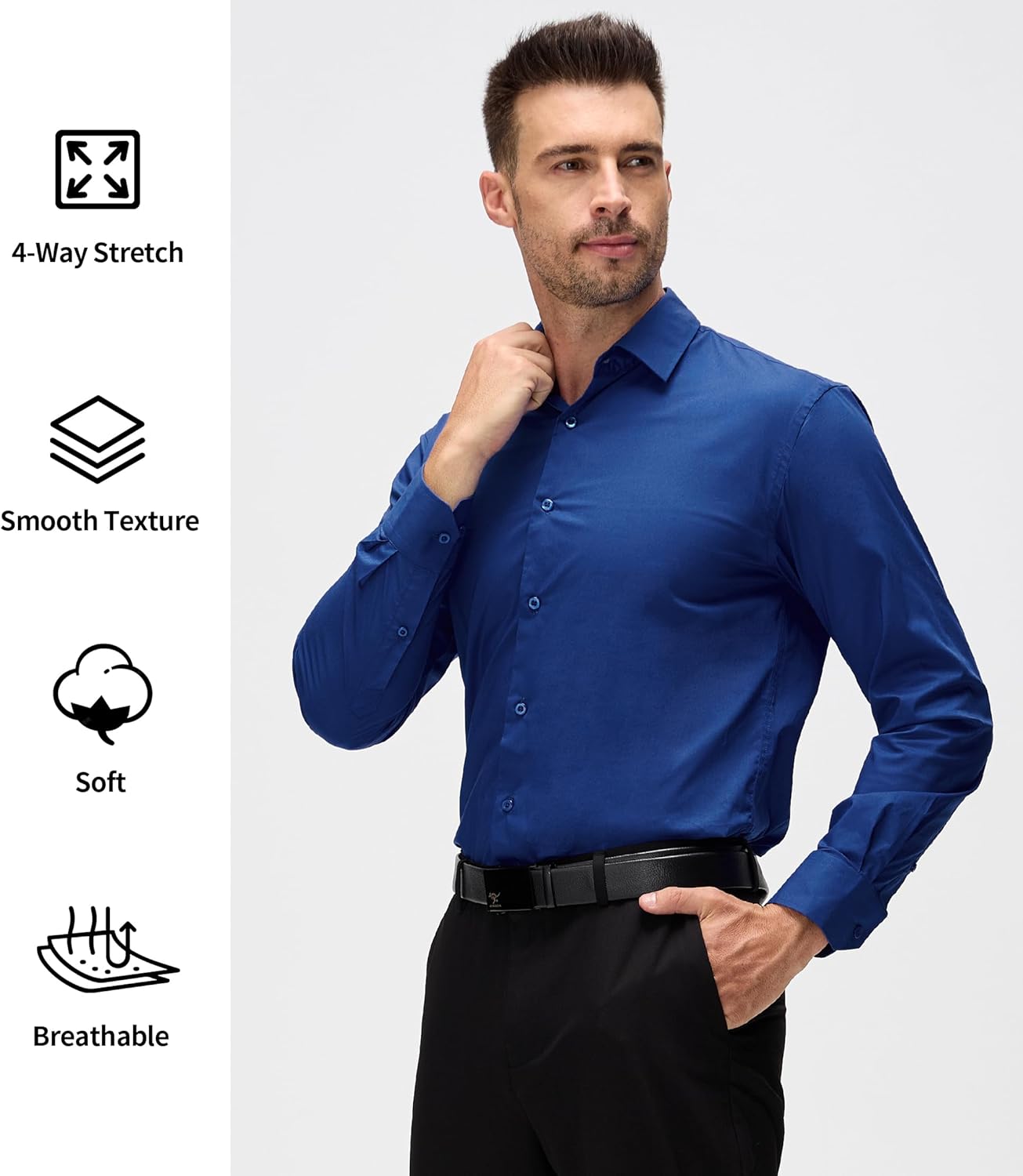 Alex Vando Mens Dress Shirt Wrinkle Free Regular Fit 4-Way Stretch Button Down Shirts