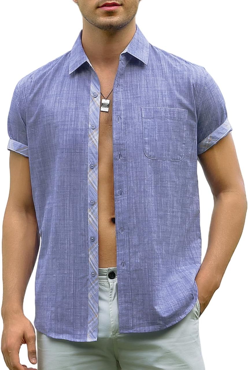 Alex Vando Mens Dress Shirts 4-Way Stretch Wrinkle Free Regular Fit Short Sleeve Men Button Down Shirt