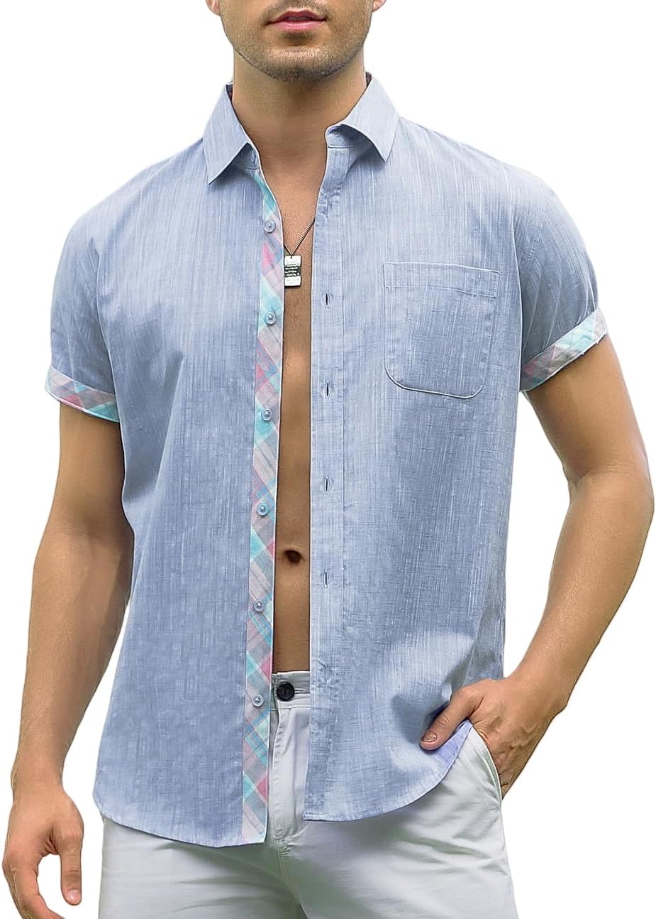 Alex Vando Mens Dress Shirts 4-Way Stretch Wrinkle Free Regular Fit Short Sleeve Men Button Down Shirt