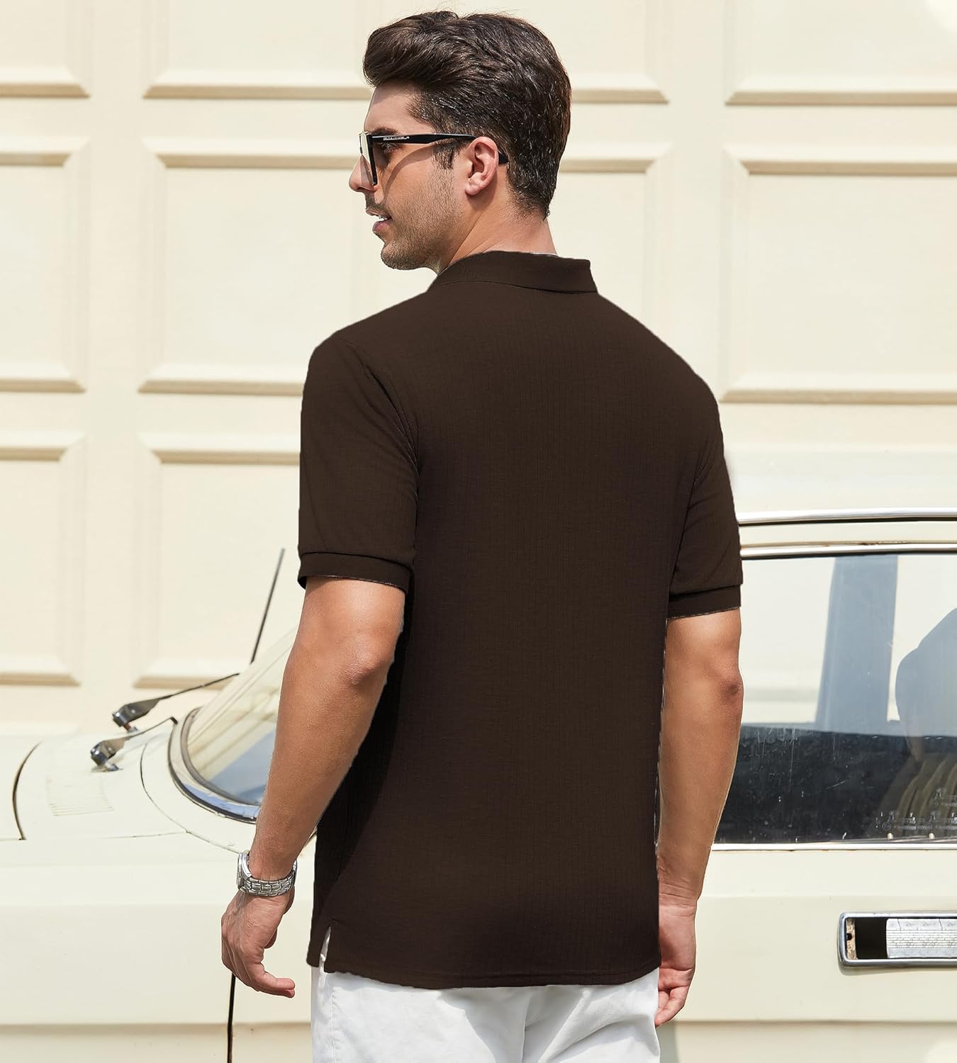 Alex Vando Mens Cotton Polo Shirts V-Neck Short Sleeve Casual Shirts for Men