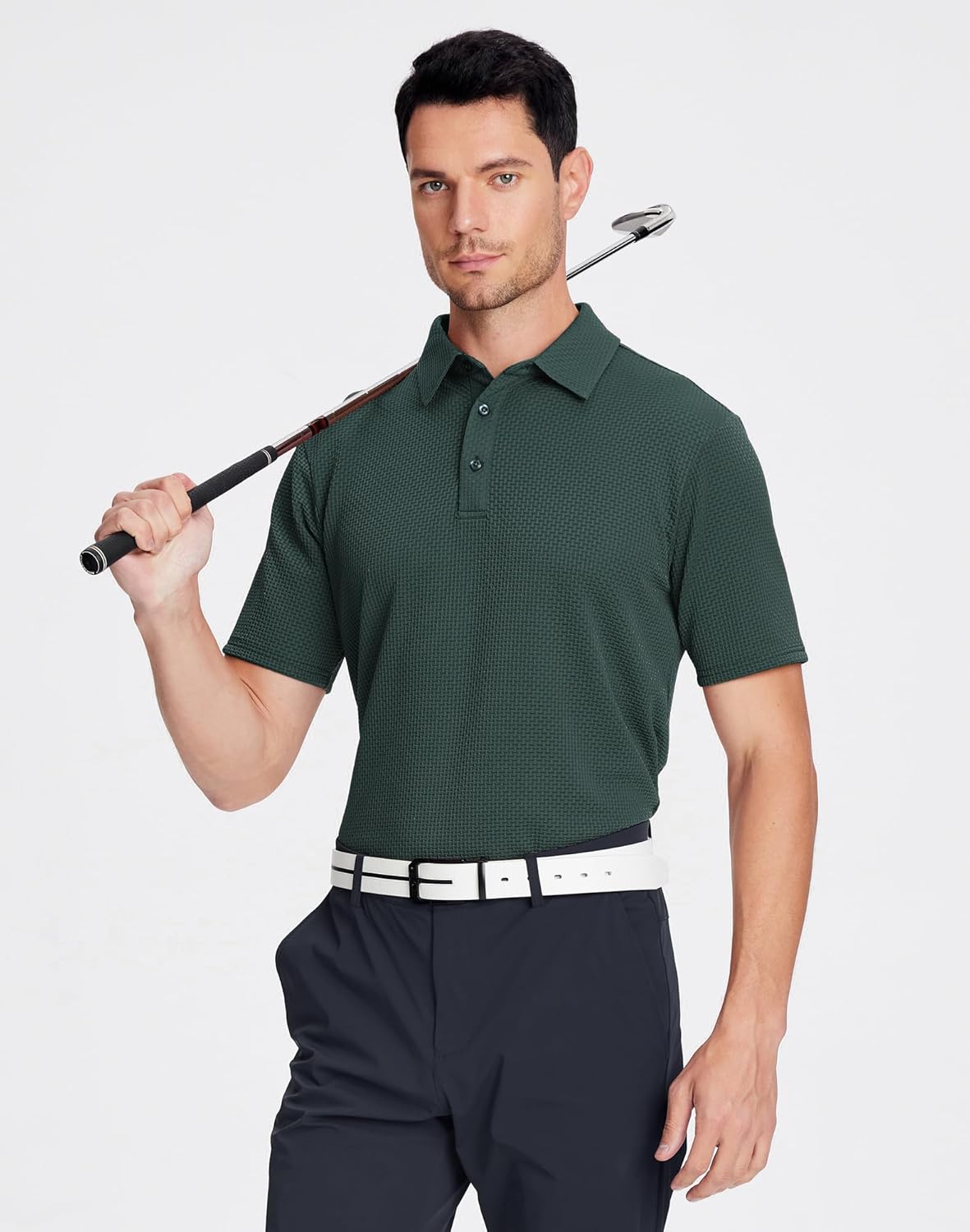 Alex Vando Mens Bubble Jacquard Polo Shirt Super Stretch Short Sleeve Polo Shirts for Men