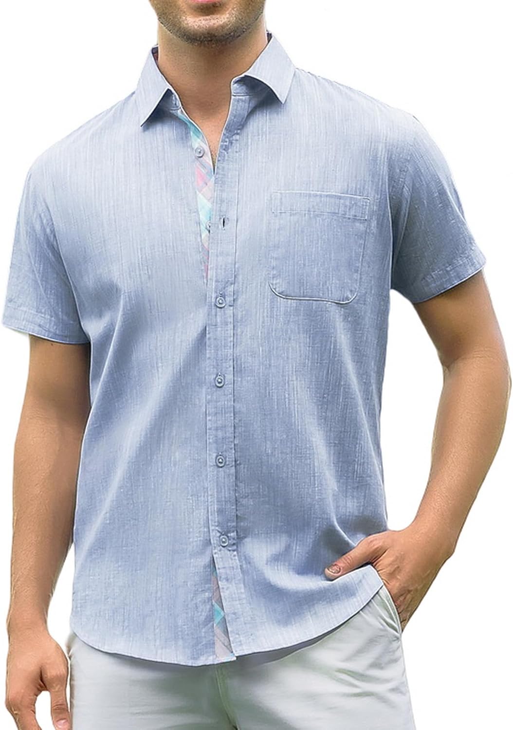 Alex Vando Mens Dress Shirts 4-Way Stretch Wrinkle Free Regular Fit Short Sleeve Men Button Down Shirt