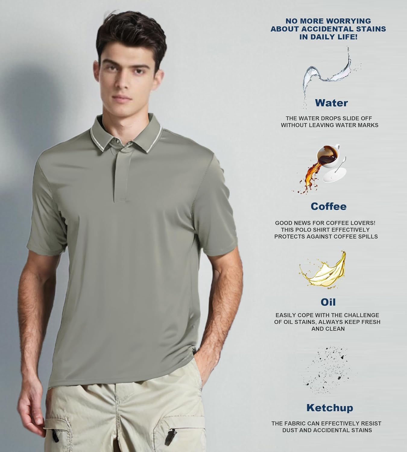 Alex Vando Mens Stain Resistant Polo Shirt Short Sleeve Soild Stretch Performance Work Polo Shirts for Men