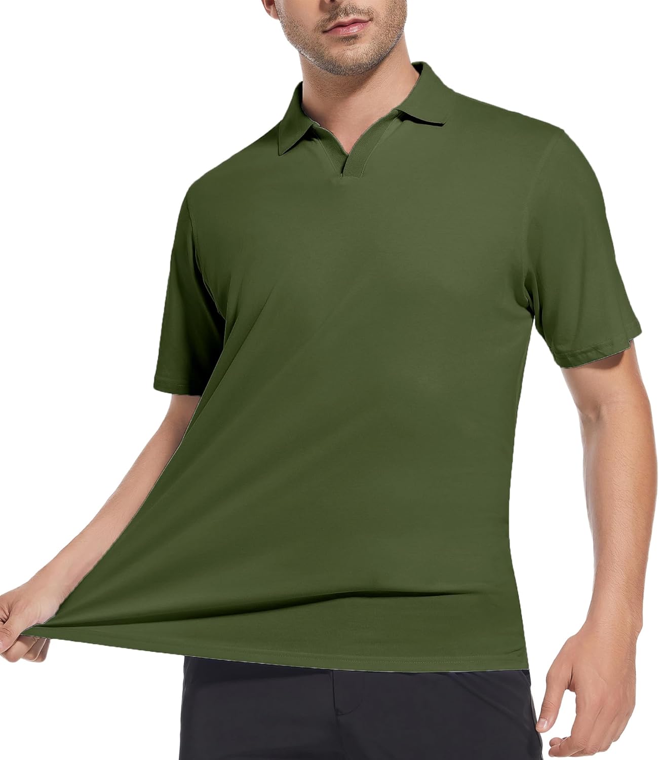 Alex Vando Mens Cotton Polo Shirts V-Neck Short Sleeve Casual Shirts for Men