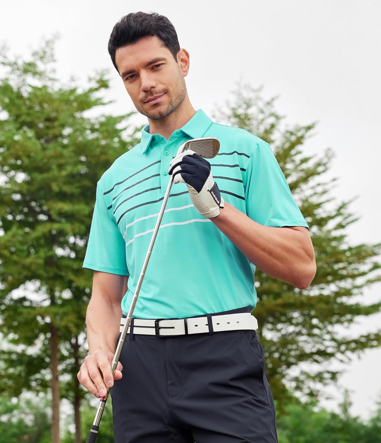 Alex Vando Mens Striped Golf Shirt Moisture Wicking Quick-dry Sports Polo Shirts