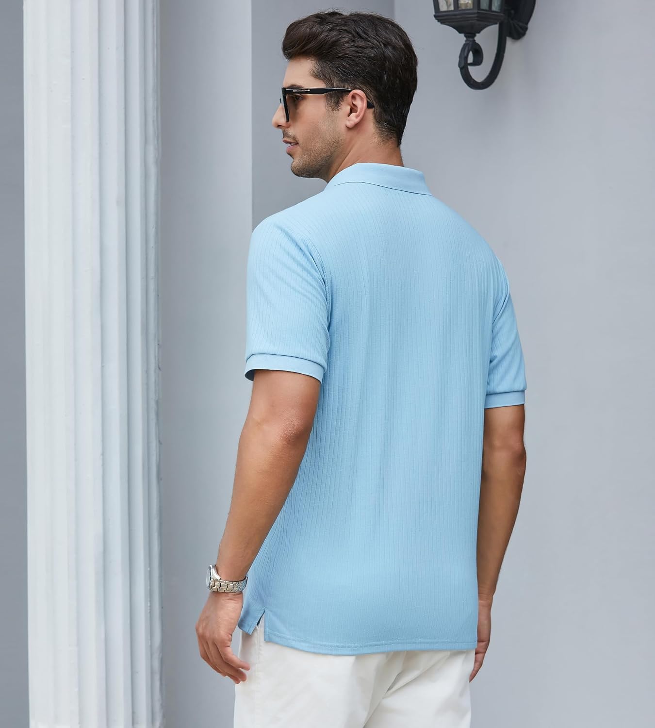 Alex Vando Mens Cotton Polo Shirts V-Neck Short Sleeve Casual Shirts for Men