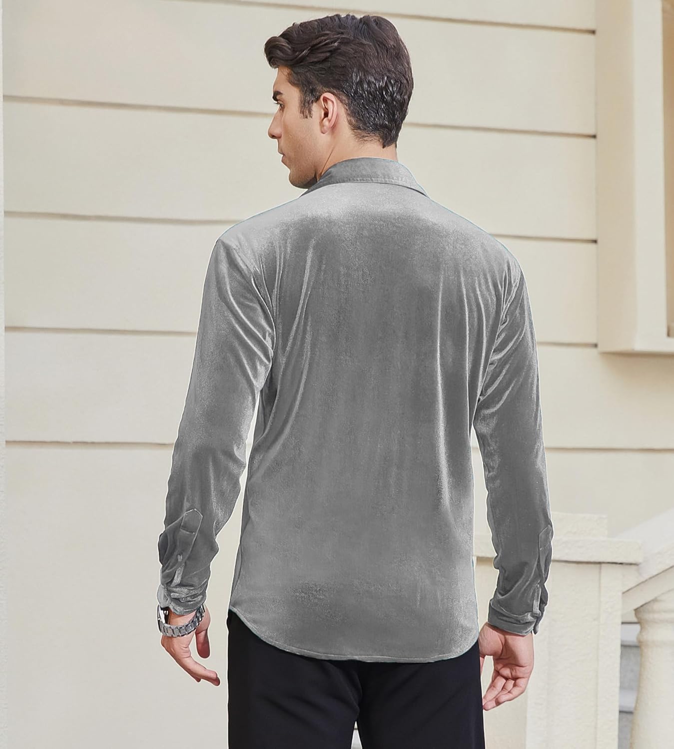 Alex Vando Mens Velvet Shirts Regular Fit Long Sleeve Soft Stretch Casual Button Down Shirt